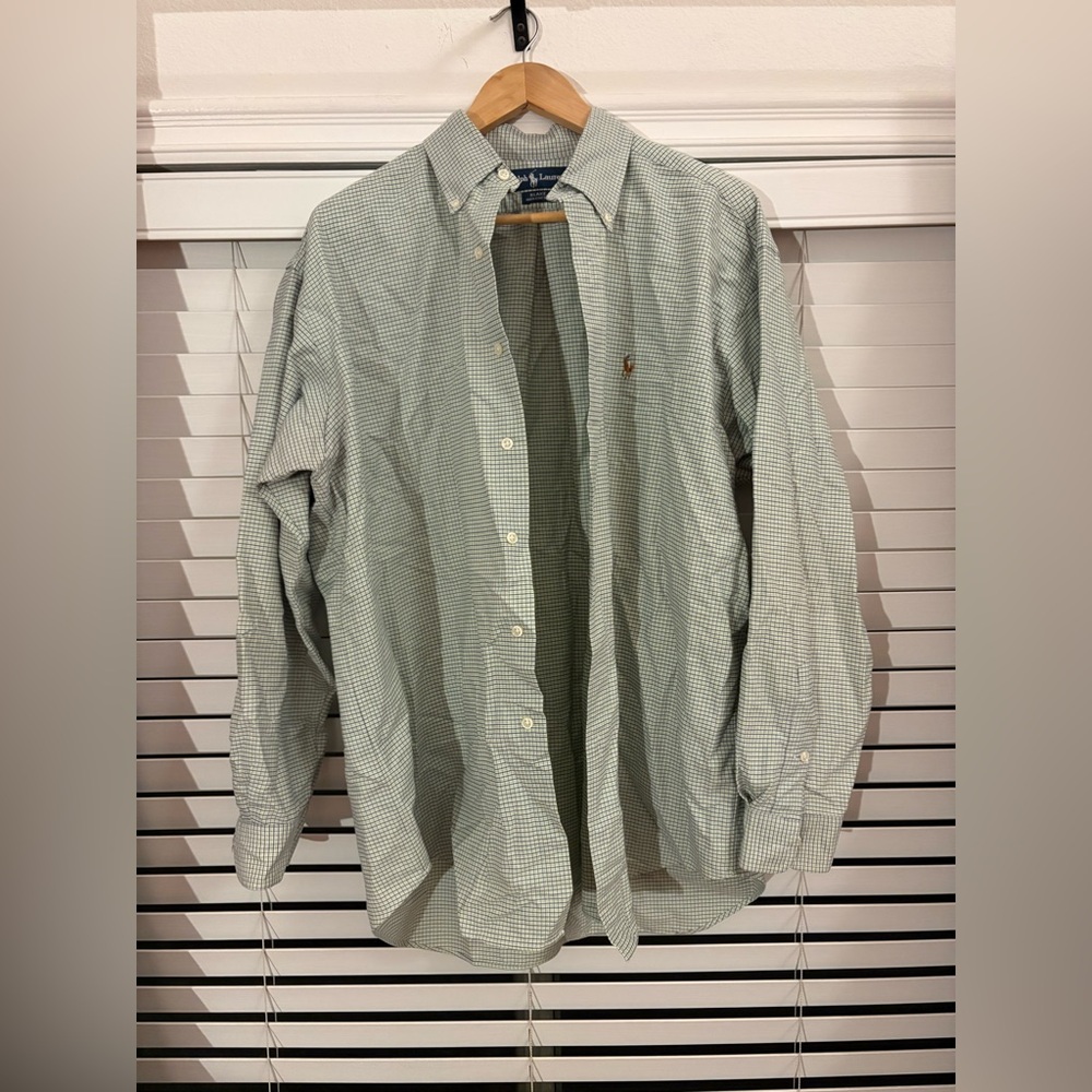 Mens Light Green Plaid Button Down Shirt